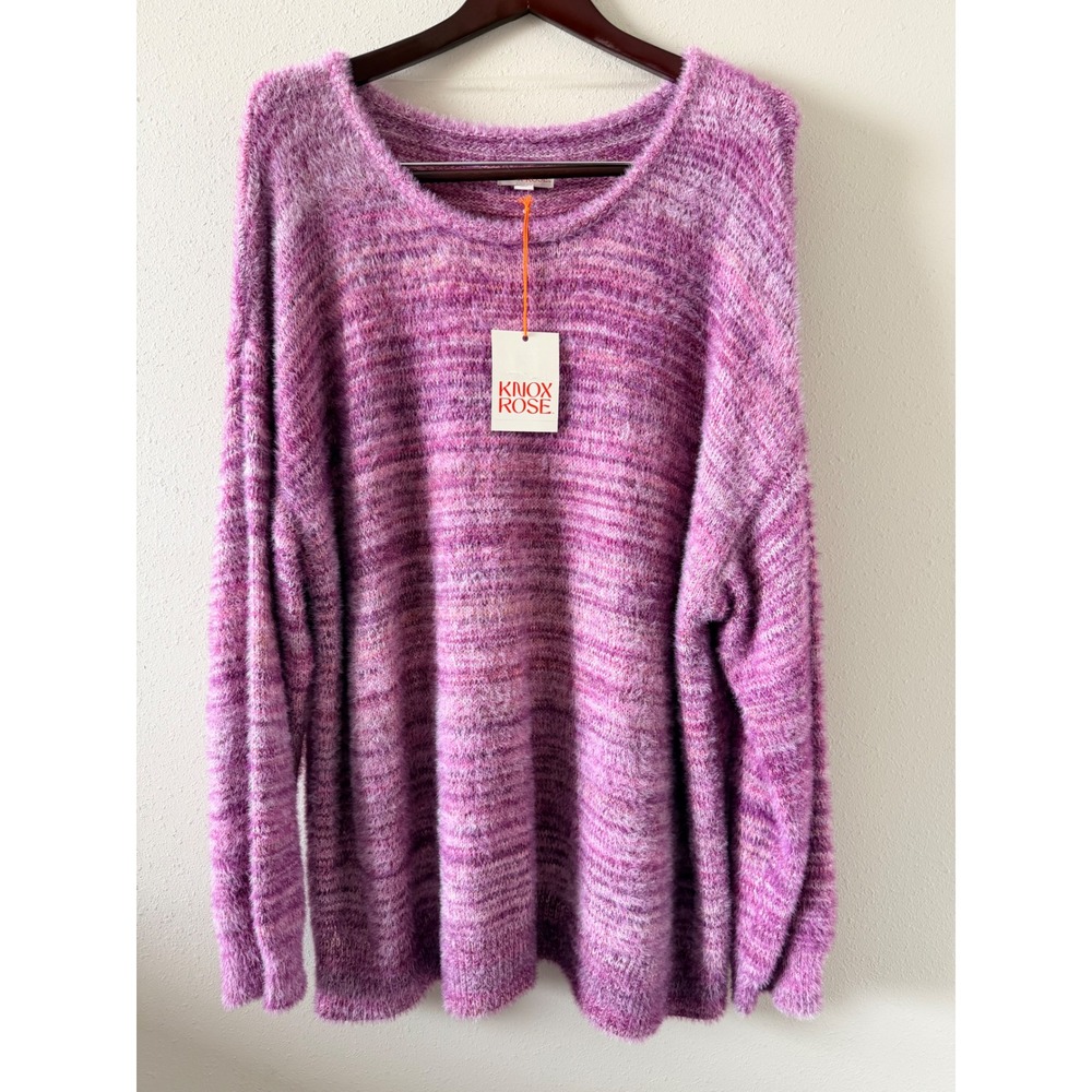 Knox Rose Purple Pink Fuzzy Eyelash Knit Sweater Women's XXL NWT Oversized Boho